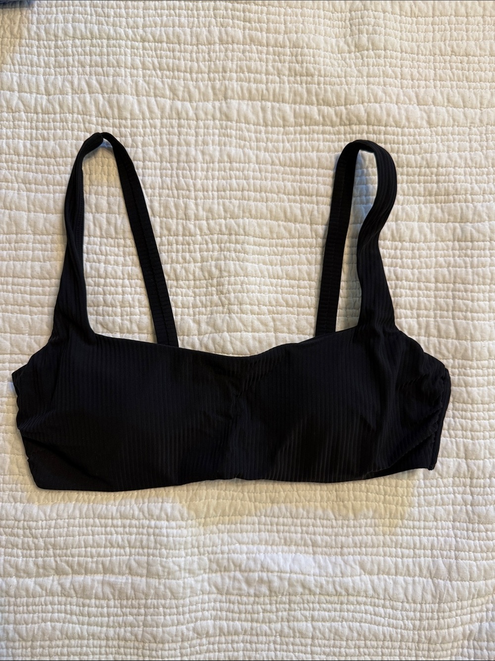 Athleta Black Ribbed Scoop Bikini Top with Adjustable Straps